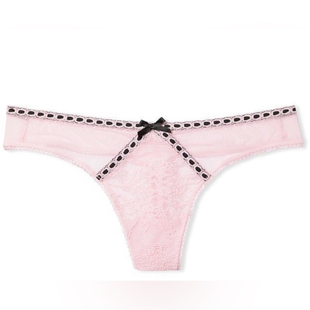 NWT Victoria’s Secret Satin V-String  Pink and Black Thong Sample Piece Size S